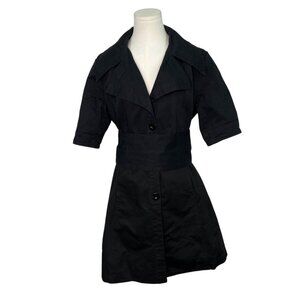 Suzanne Somers Womens Black Short Sleeve Button-Up Trench Coat With Belt Size M